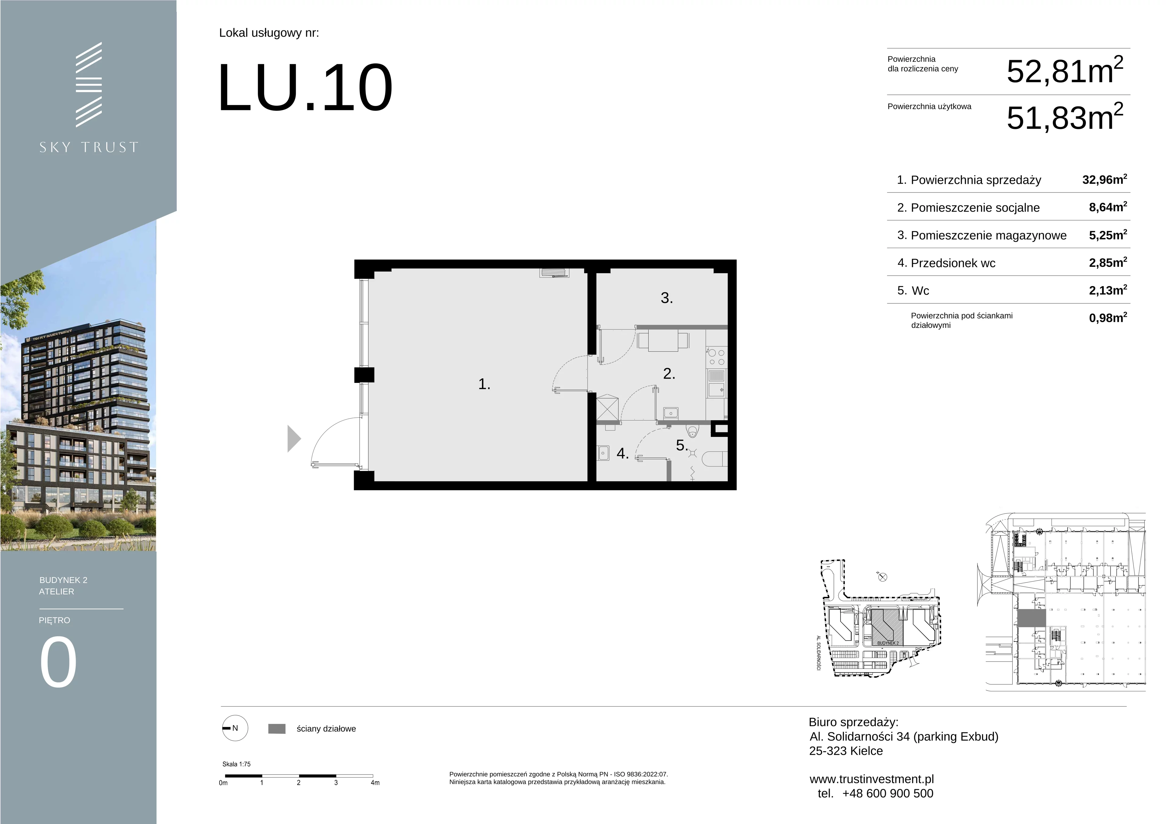 Lokal użytkowy 52,81 m², oferta nr LU10, Sky Trust etap II lokale użytkowe, Kielce, Bocianek, al. Solidarności / ul. Świętokrzyska