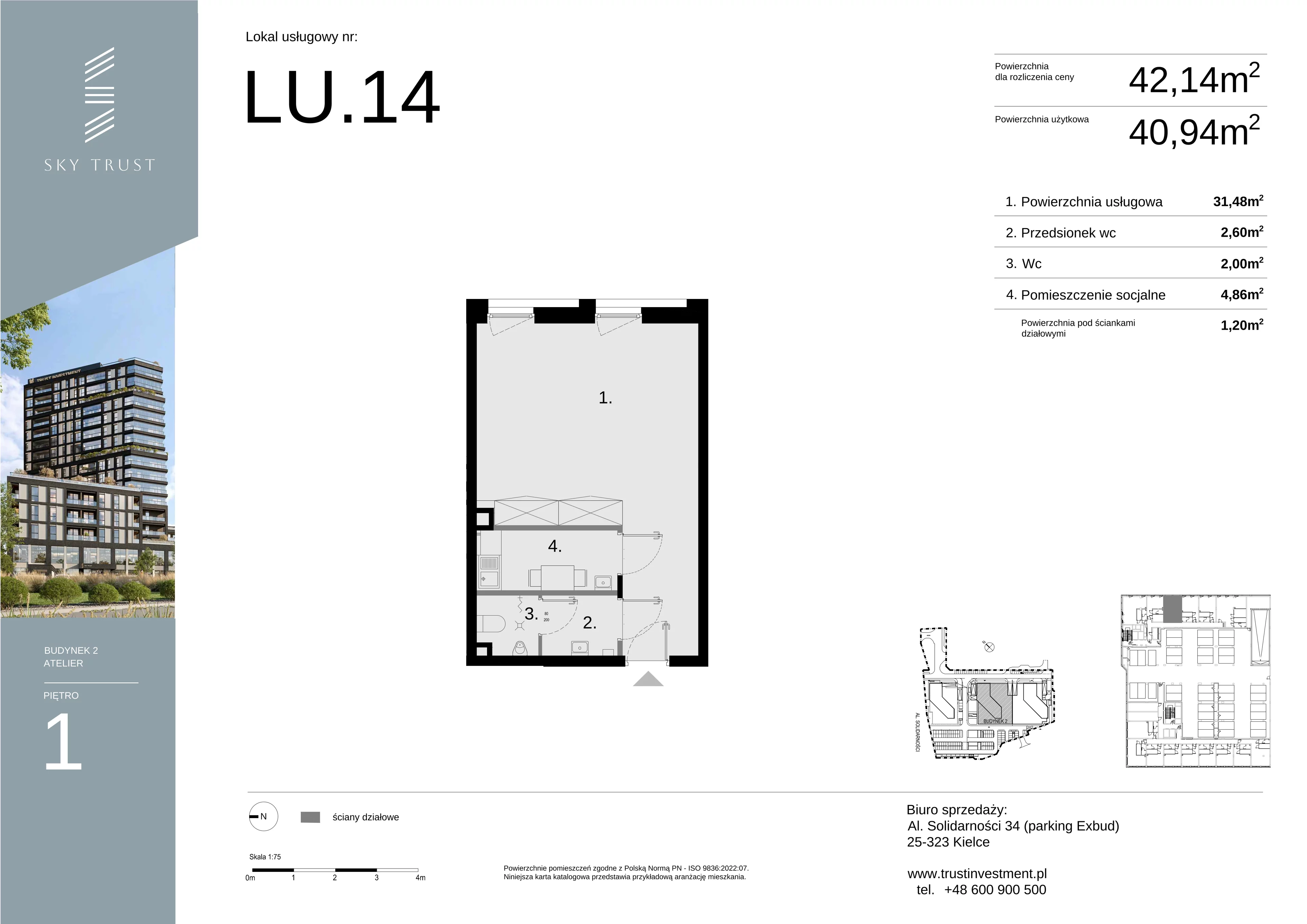 Lokal użytkowy 42,14 m², oferta nr LU14, Sky Trust etap II lokale użytkowe, Kielce, Bocianek, al. Solidarności / ul. Świętokrzyska