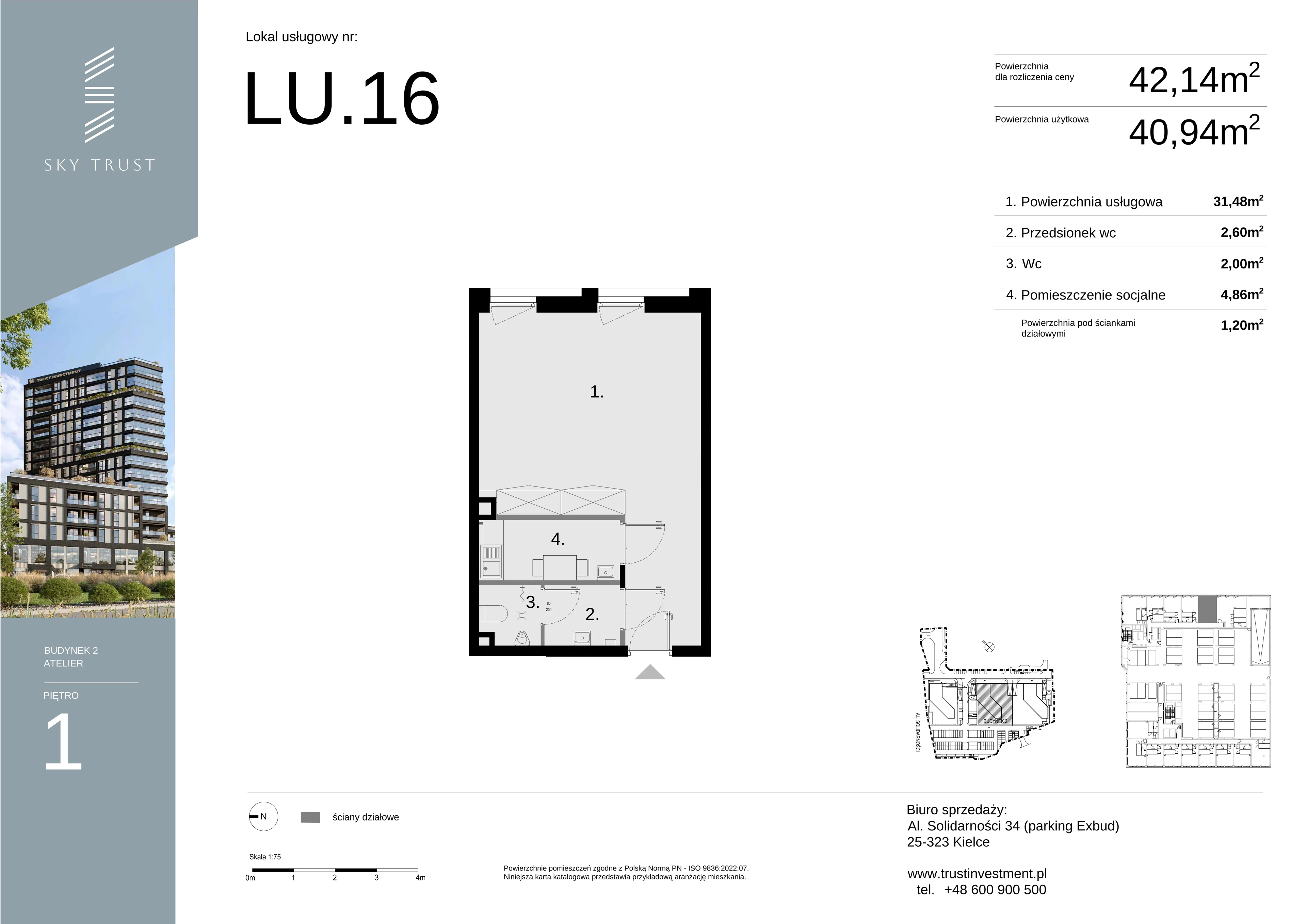 Lokal użytkowy 42,14 m², oferta nr LU16, Sky Trust etap II lokale użytkowe, Kielce, Bocianek, al. Solidarności / ul. Świętokrzyska