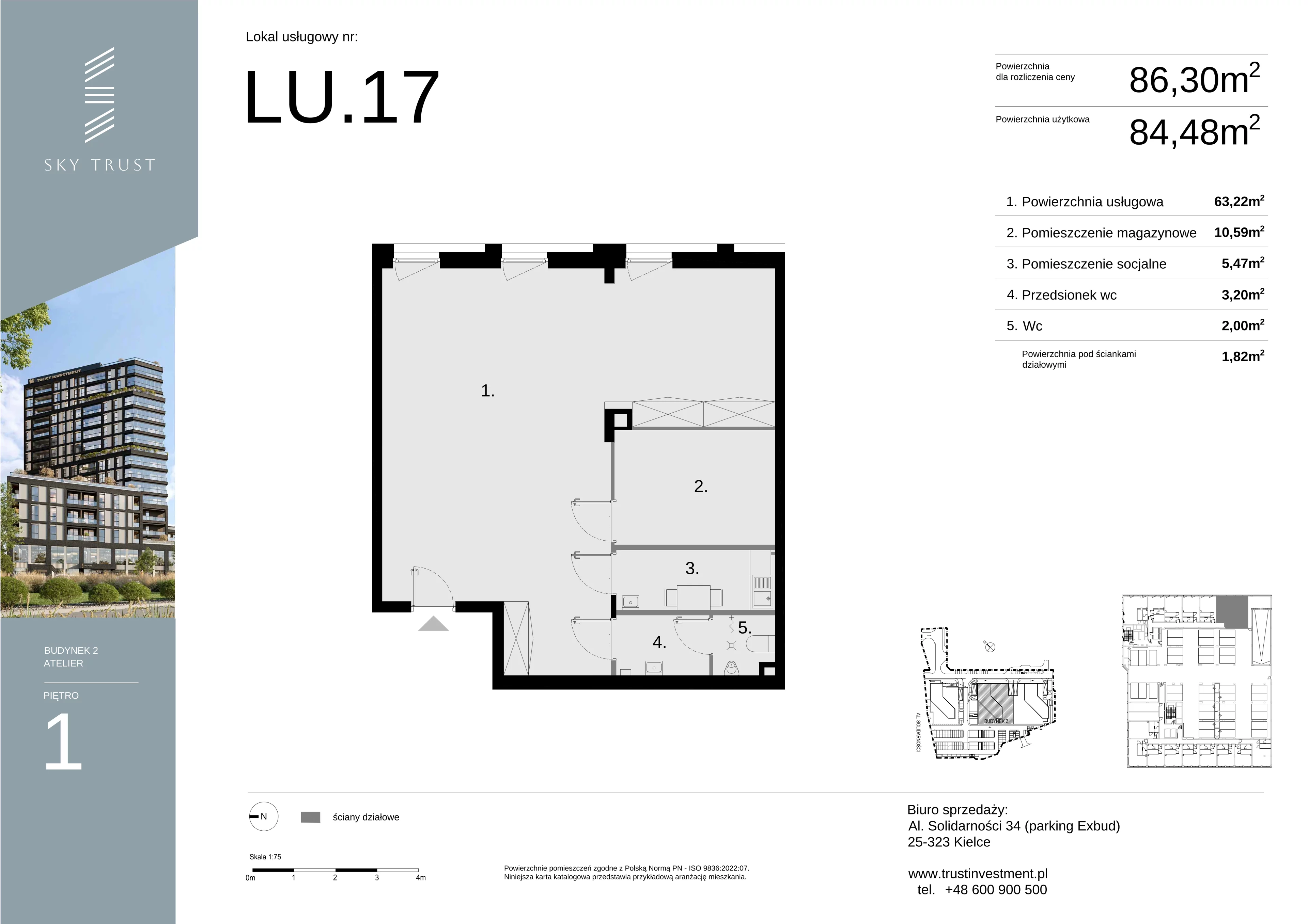 Lokal użytkowy 86,30 m², oferta nr LU17, Sky Trust etap II lokale użytkowe, Kielce, Bocianek, al. Solidarności / ul. Świętokrzyska