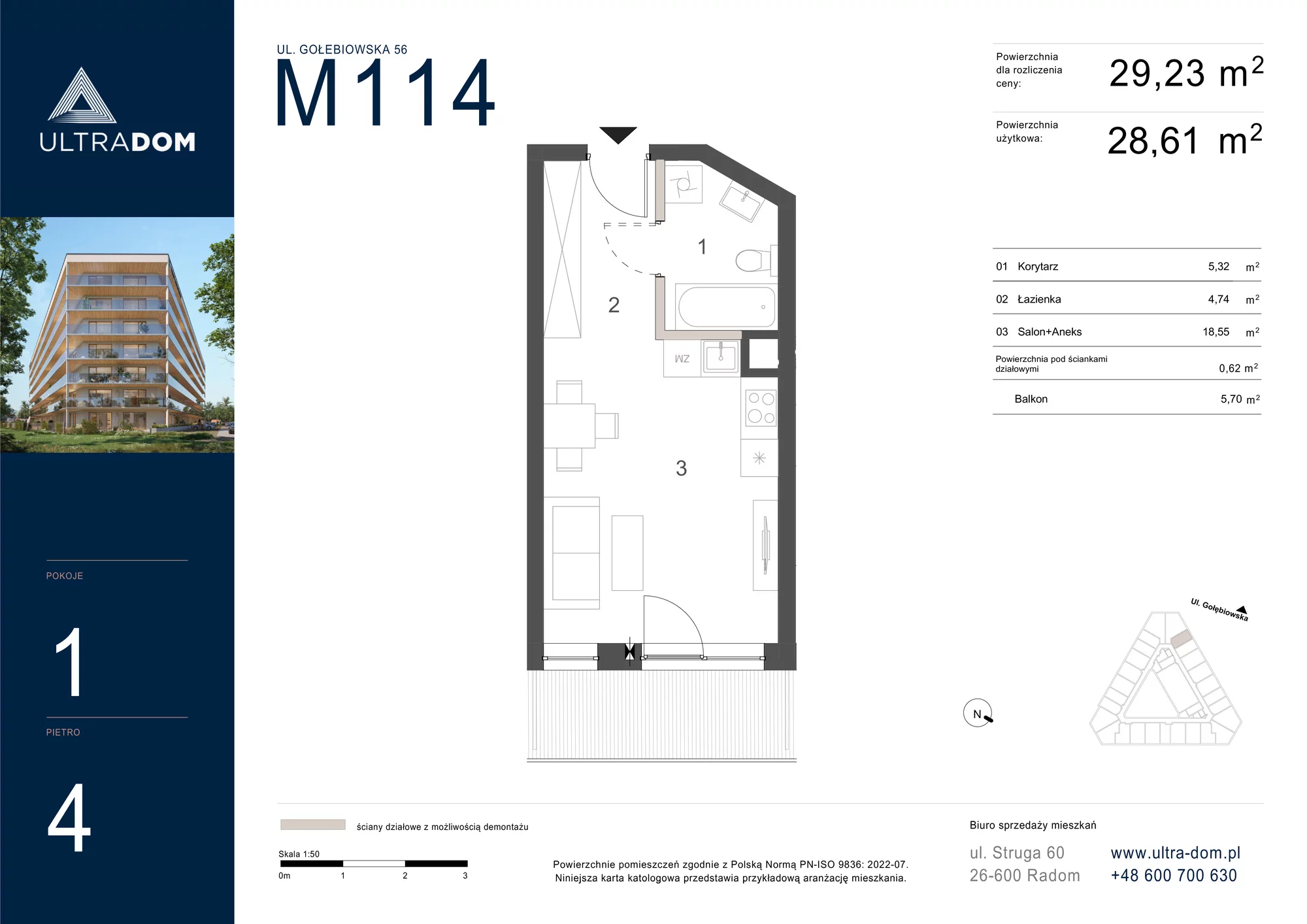 Mieszkanie 29,23 m², piętro 4, oferta nr M114, ULTRADOM, Radom, Gołębiów, ul. Gołębiowska