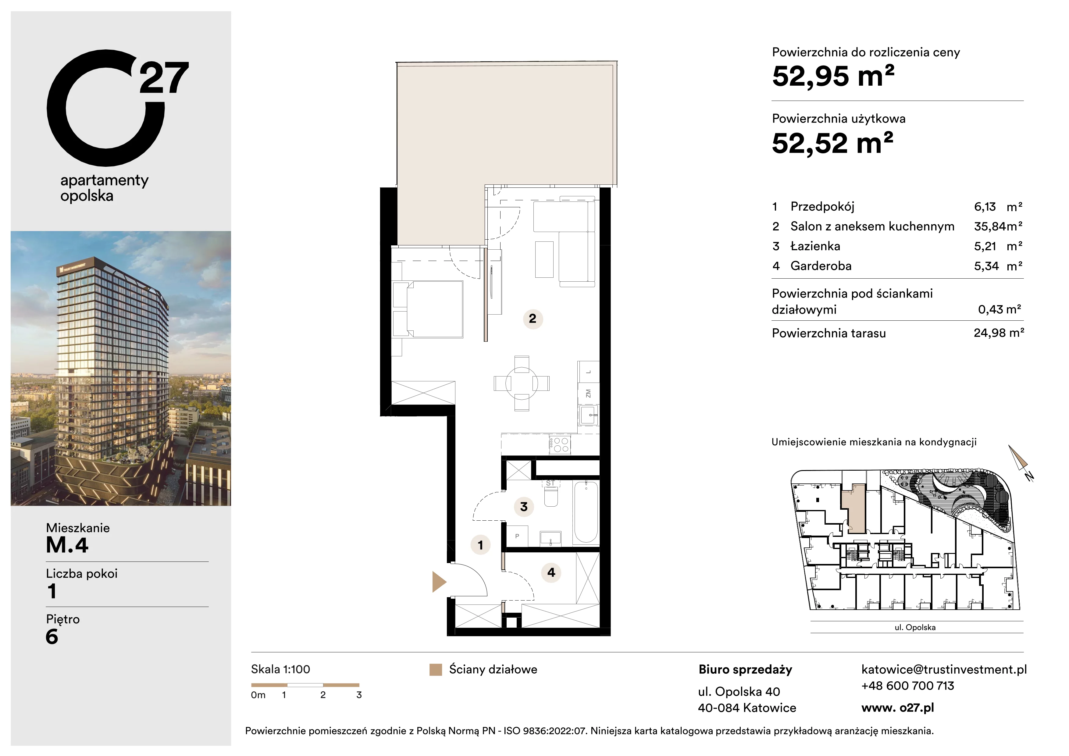 1 pokój, mieszkanie 52,95 m², piętro 6, oferta nr M.4, O27 Apartamenty Opolska, Katowice, Śródmieście, ul. Opolska 27