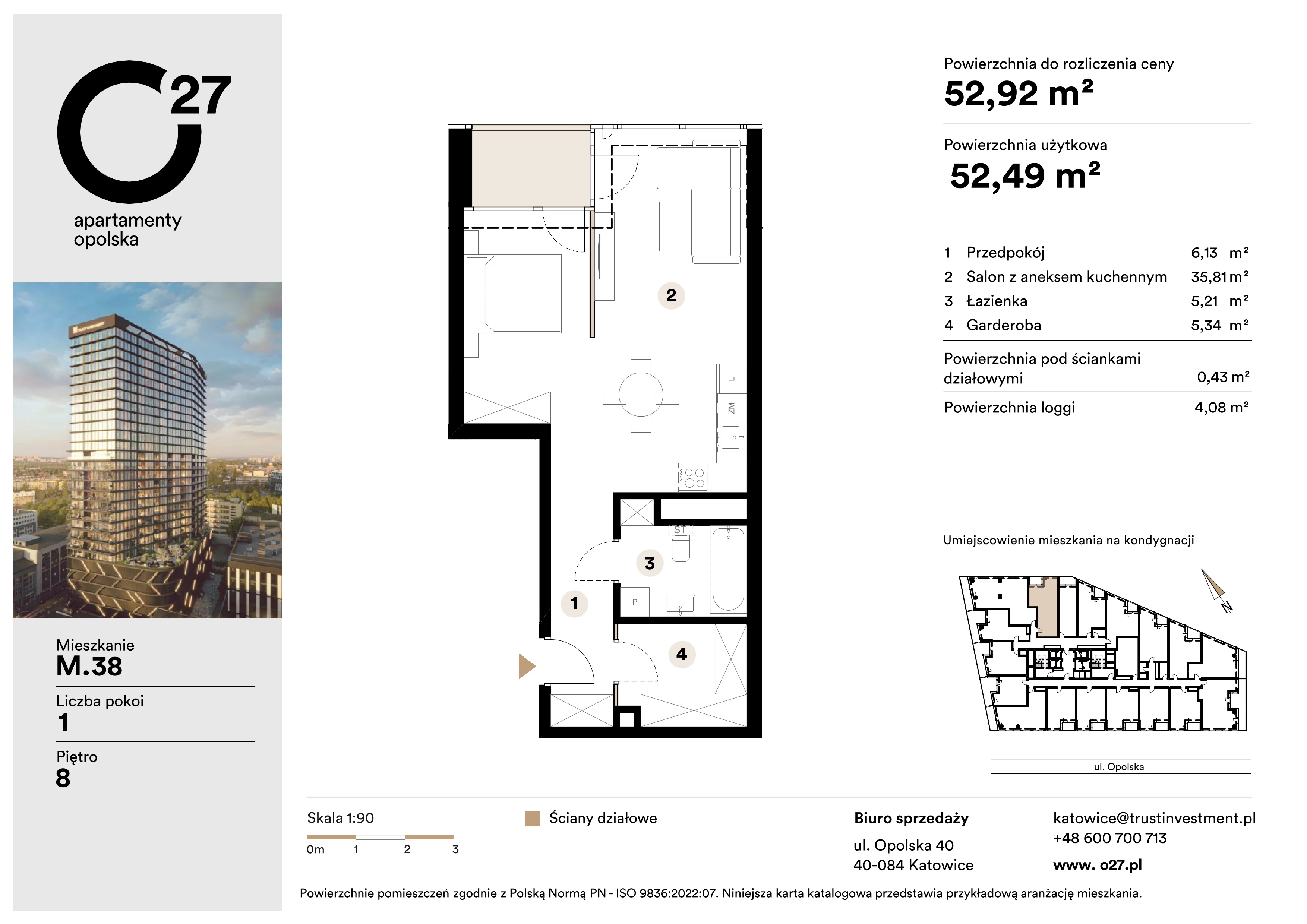 1 pokój, apartament 52,92 m², piętro 8, oferta nr M.38, O27 Apartamenty Opolska, Katowice, Śródmieście, ul. Opolska 27