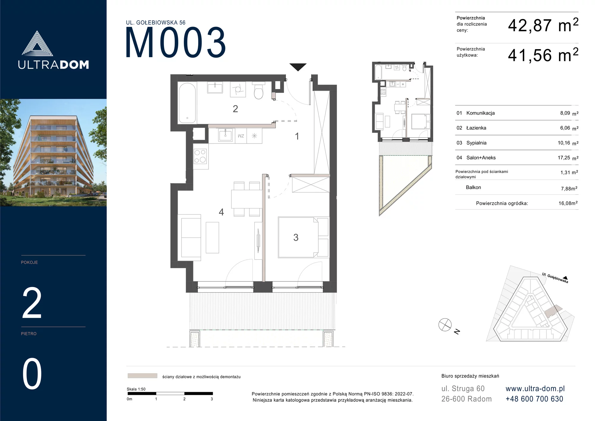 Mieszkanie 42,87 m², parter, oferta nr M003, ULTRADOM, Radom, Gołębiów, ul. Gołębiowska