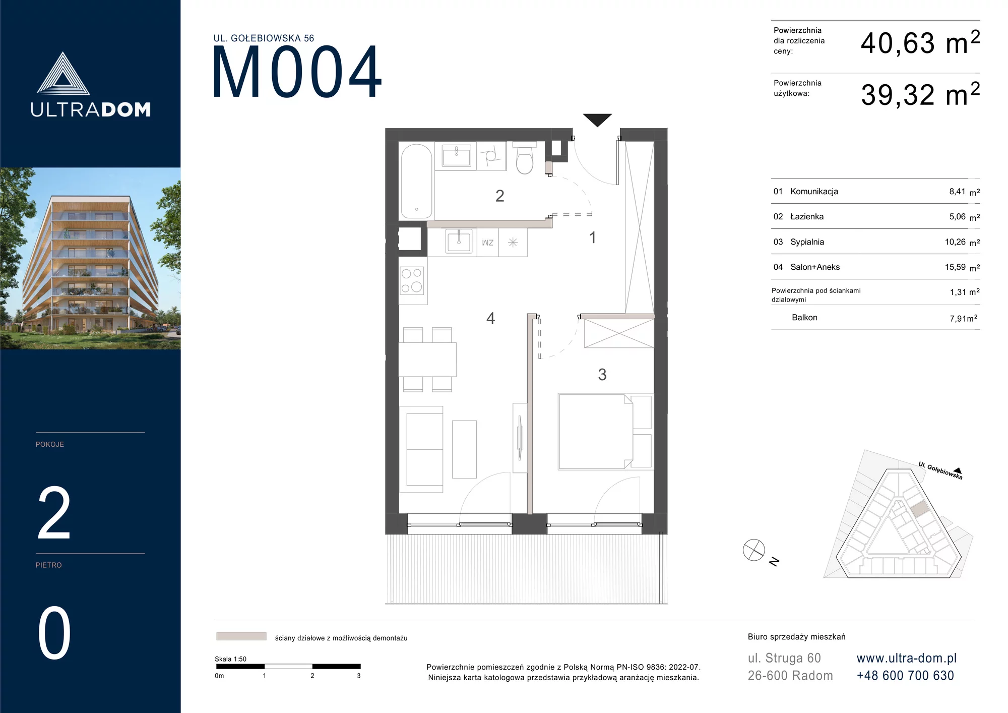 Mieszkanie 40,63 m², parter, oferta nr M004, ULTRADOM, Radom, Gołębiów, ul. Gołębiowska