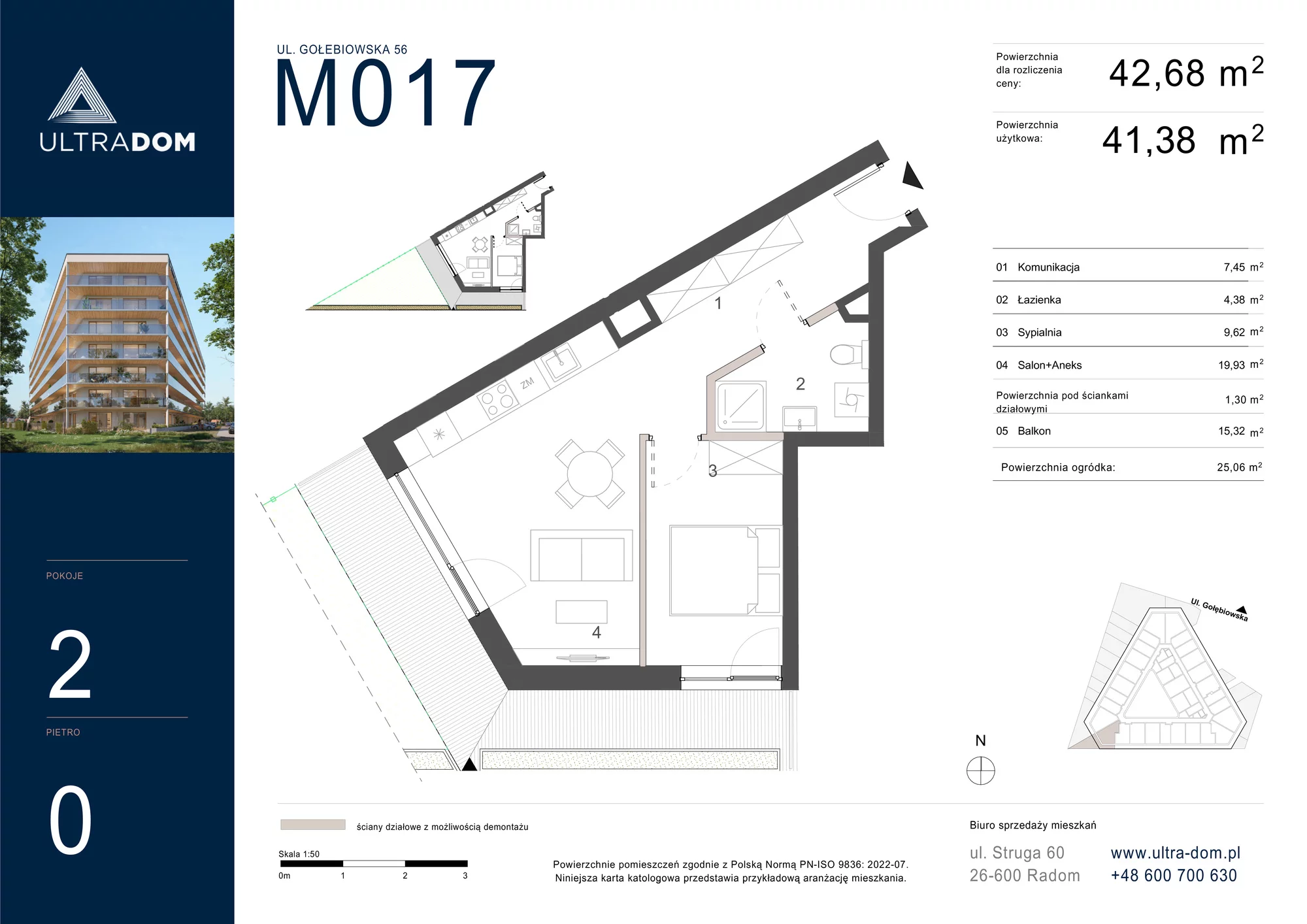 Mieszkanie 42,68 m², parter, oferta nr M017, ULTRADOM, Radom, Gołębiów, ul. Gołębiowska