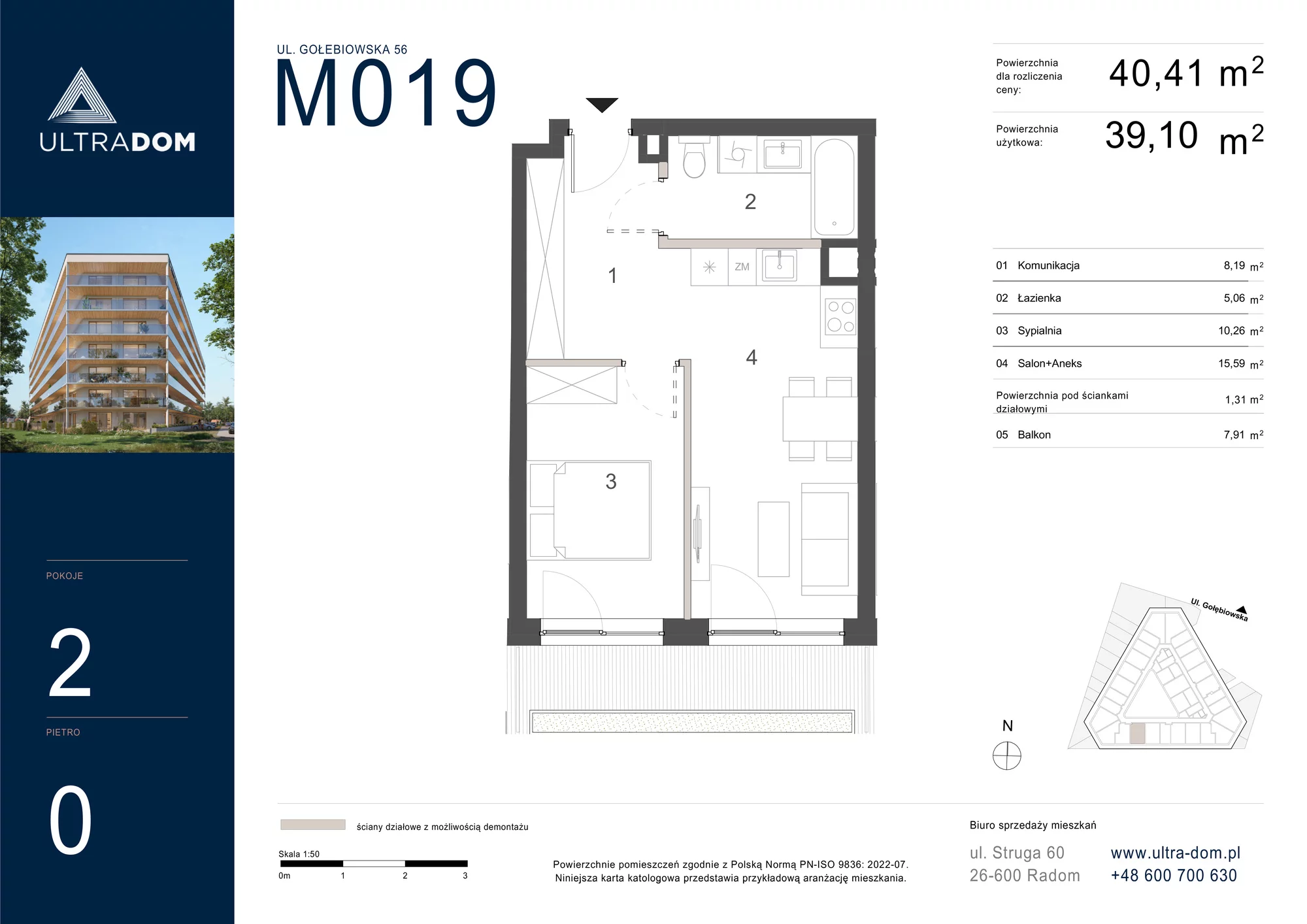 Mieszkanie 40,41 m², parter, oferta nr M019, ULTRADOM, Radom, Gołębiów, ul. Gołębiowska