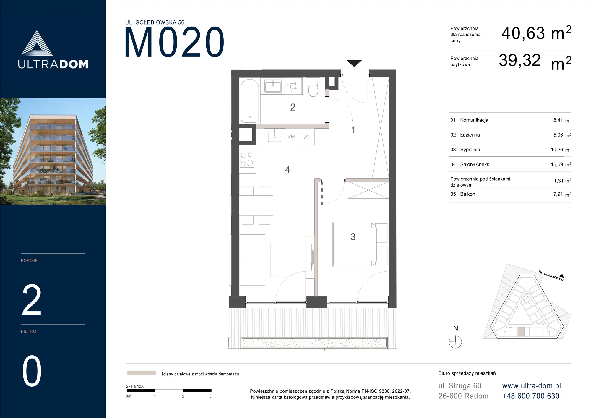 Mieszkanie 40,63 m², parter, oferta nr M020, ULTRADOM, Radom, Gołębiów, ul. Gołębiowska