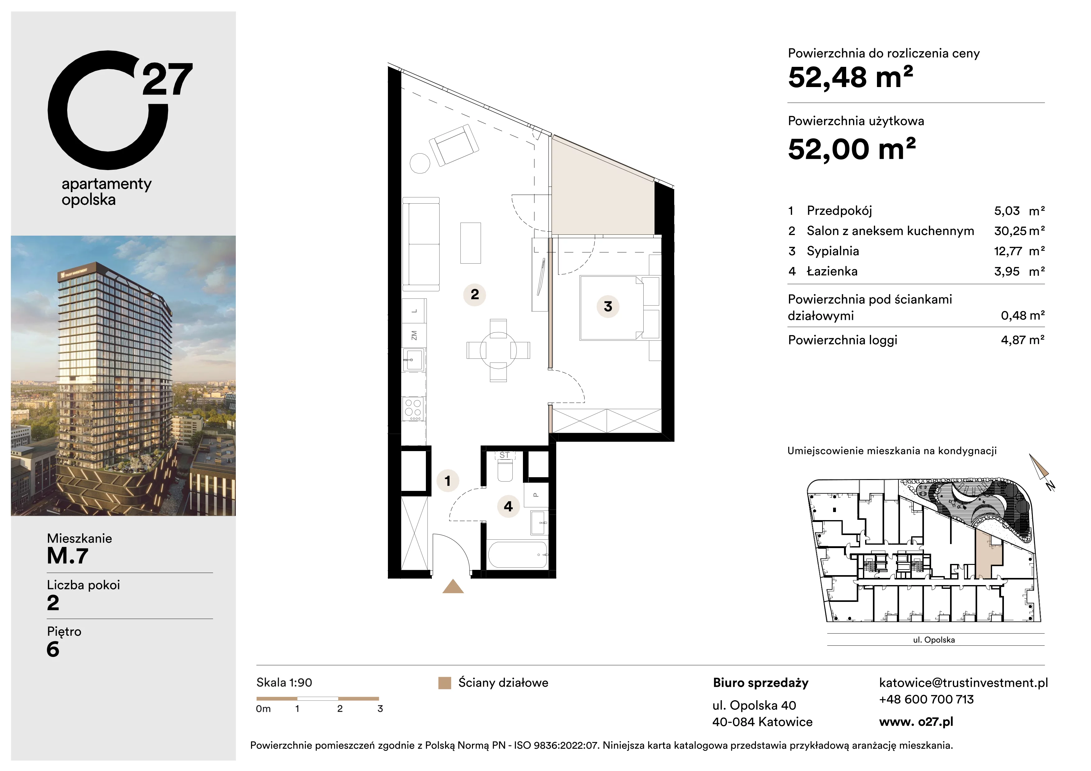 2 pokoje, mieszkanie 52,48 m², piętro 6, oferta nr M.7, O27 Apartamenty Opolska, Katowice, Śródmieście, ul. Opolska 27