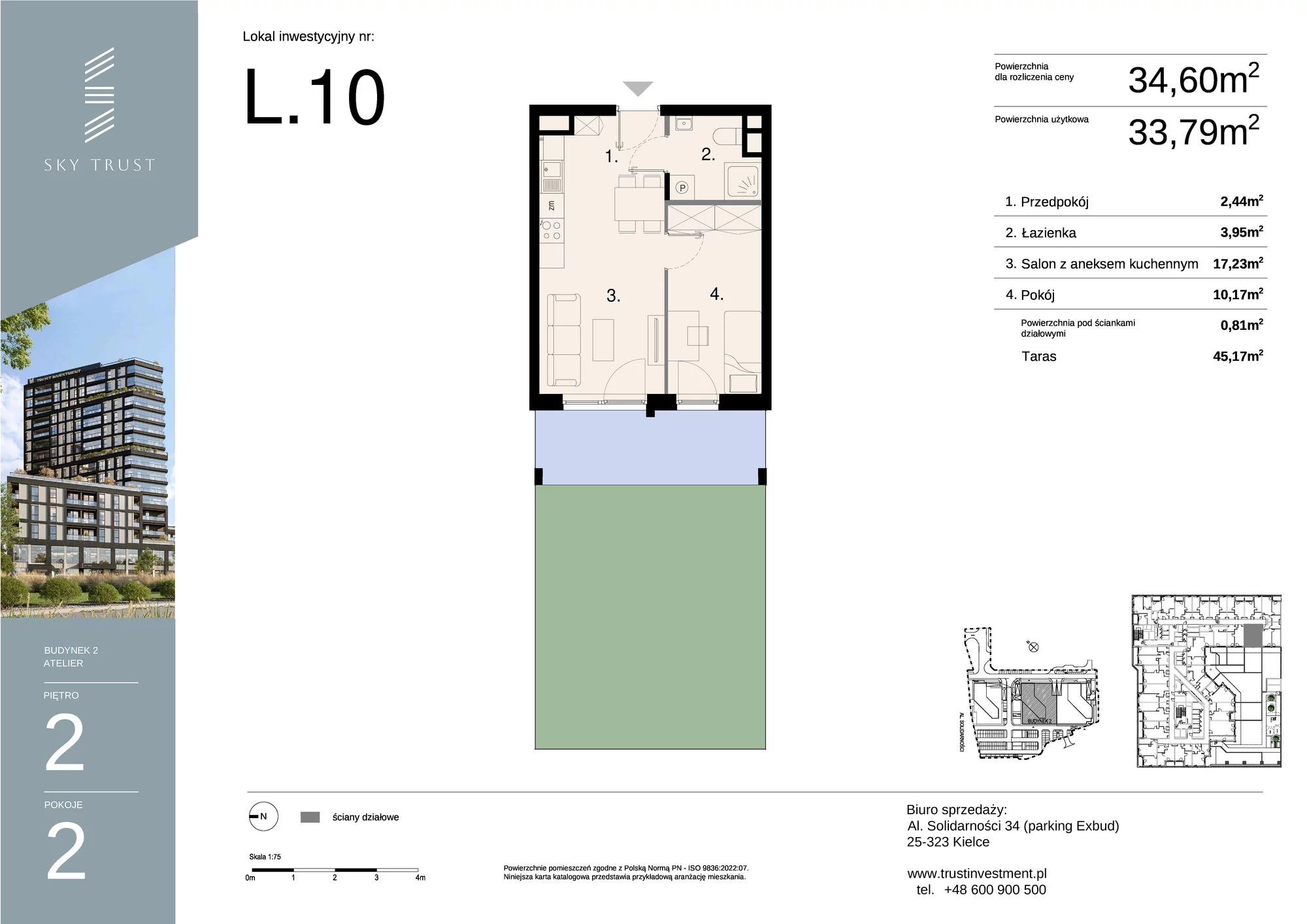 Lokal inwestycyjny 34,60 m², piętro 2, oferta nr L10, Sky Trust II - lokale inwestycyjne, Kielce, Bocianek, al. Solidarności / ul. Świętokrzyska