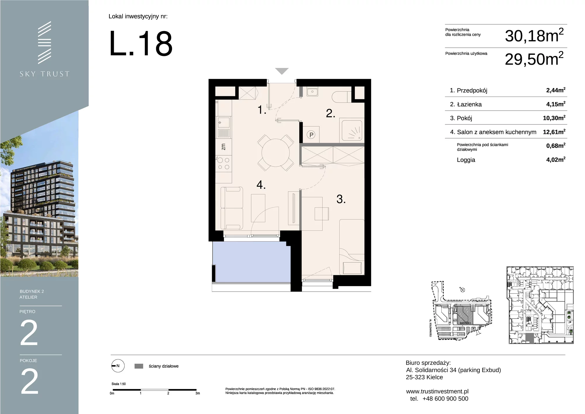 Lokal inwestycyjny 30,18 m², piętro 2, oferta nr L18, Sky Trust II - lokale inwestycyjne, Kielce, Bocianek, al. Solidarności / ul. Świętokrzyska