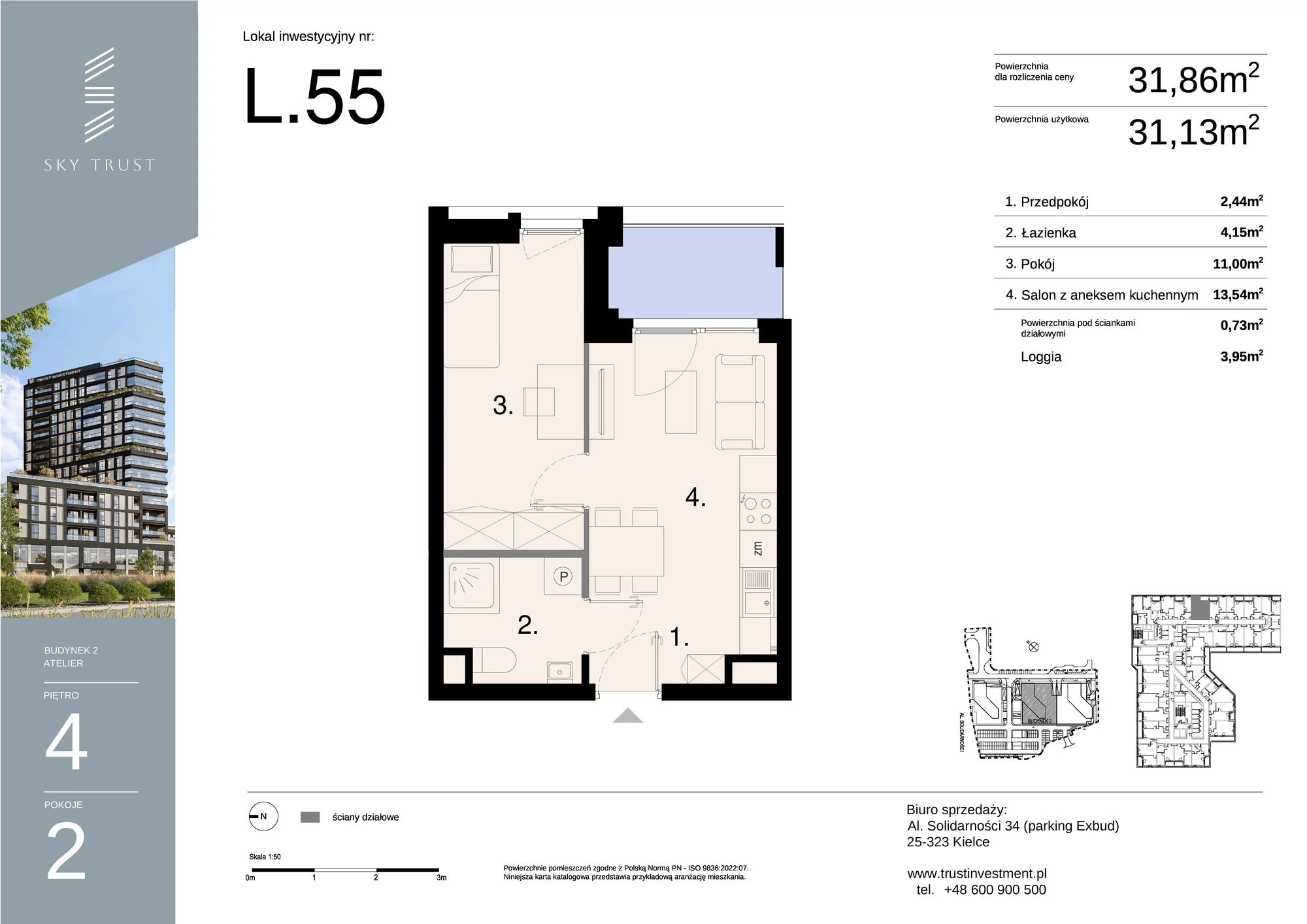 Lokal inwestycyjny 31,86 m², piętro 4, oferta nr L55, Sky Trust II - lokale inwestycyjne, Kielce, Bocianek, al. Solidarności / ul. Świętokrzyska