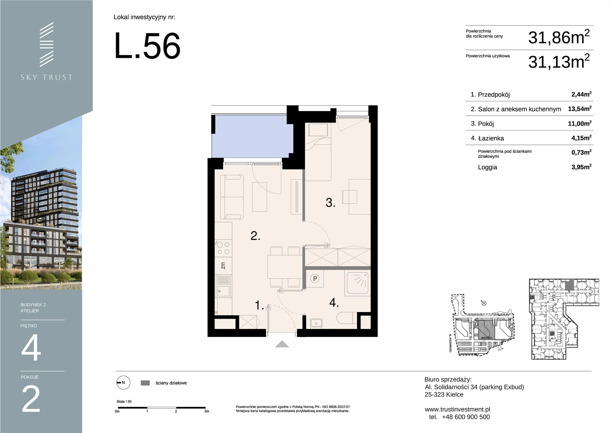 Lokal inwestycyjny 31,86 m², piętro 4, oferta nr L56, Sky Trust II - lokale inwestycyjne, Kielce, Bocianek, al. Solidarności / ul. Świętokrzyska