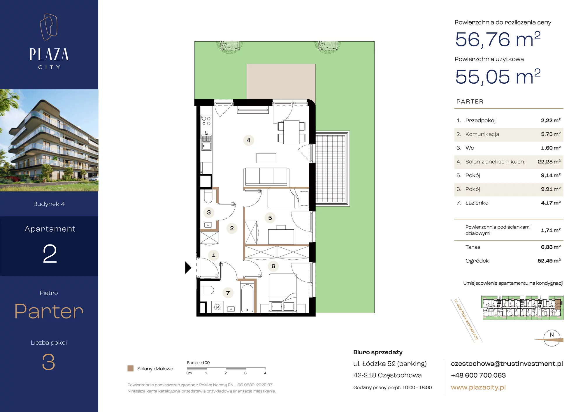 Mieszkanie 56,76 m², parter, oferta nr B4M2, Plaza City, Częstochowa, Częstochówka-Parkitka, ul. Łódzka