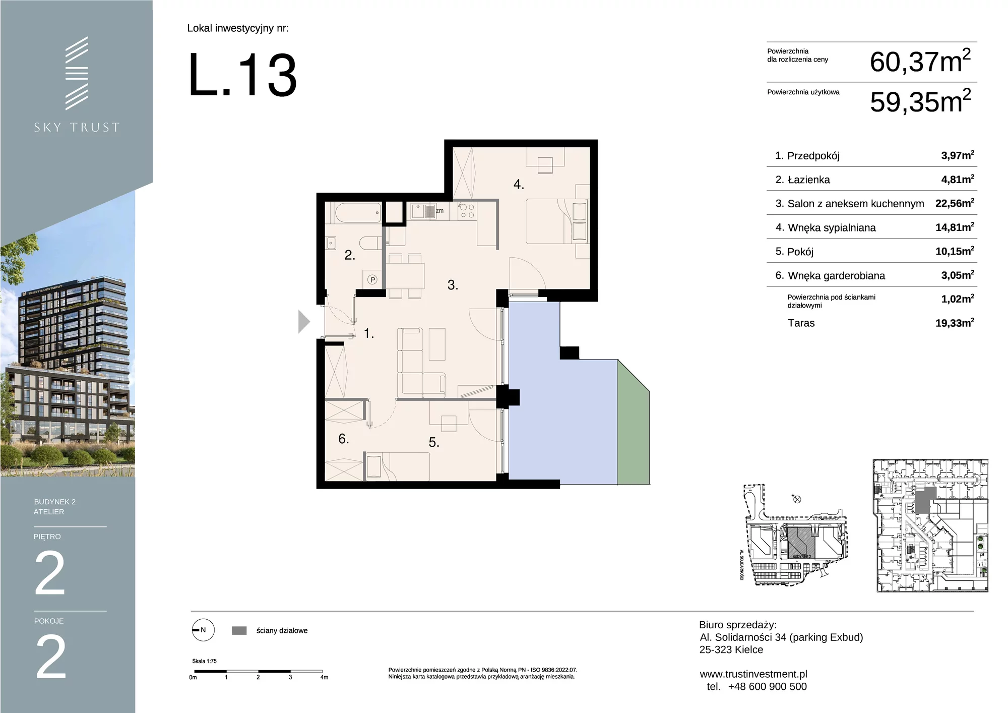 Lokal inwestycyjny 60,37 m², piętro 2, oferta nr L13, Sky Trust II - lokale inwestycyjne, Kielce, Bocianek, al. Solidarności / ul. Świętokrzyska