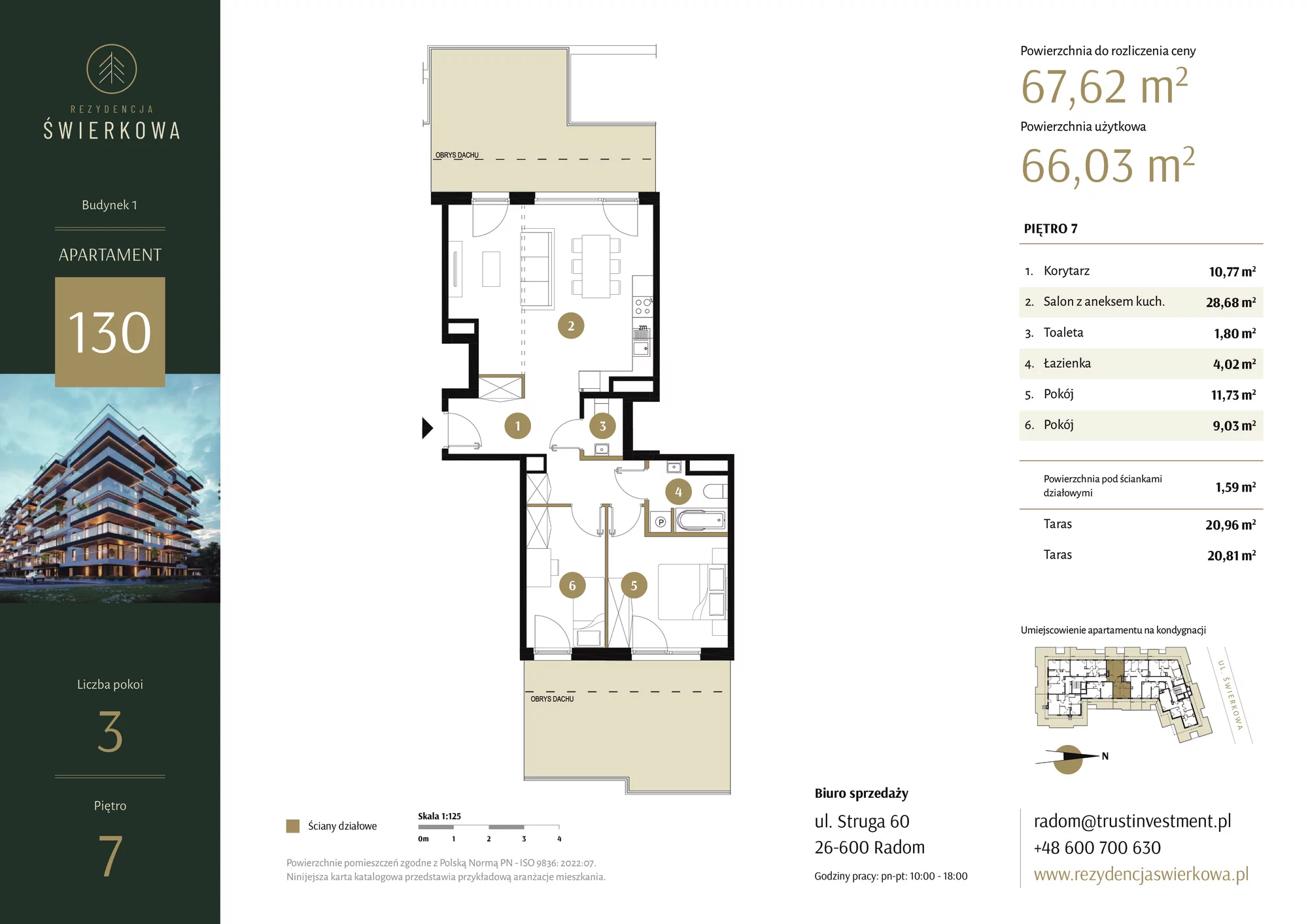 Mieszkanie 67,62 m², piętro 7, oferta nr 130, Rezydencja Świerkowa, Radom, Idalin, ul. Świerkowa 47