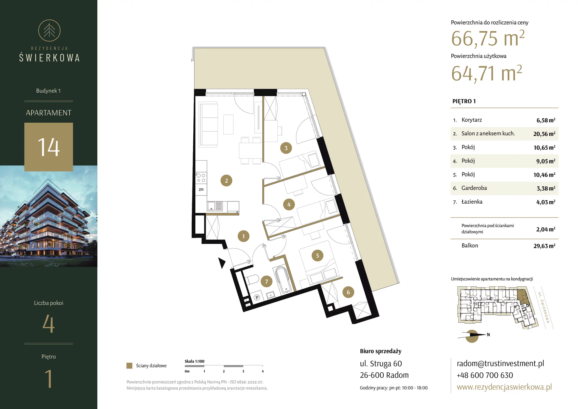 Mieszkanie 66,75 m², piętro 1, oferta nr 14, Rezydencja Świerkowa, Radom, Idalin, ul. Świerkowa 47-idx