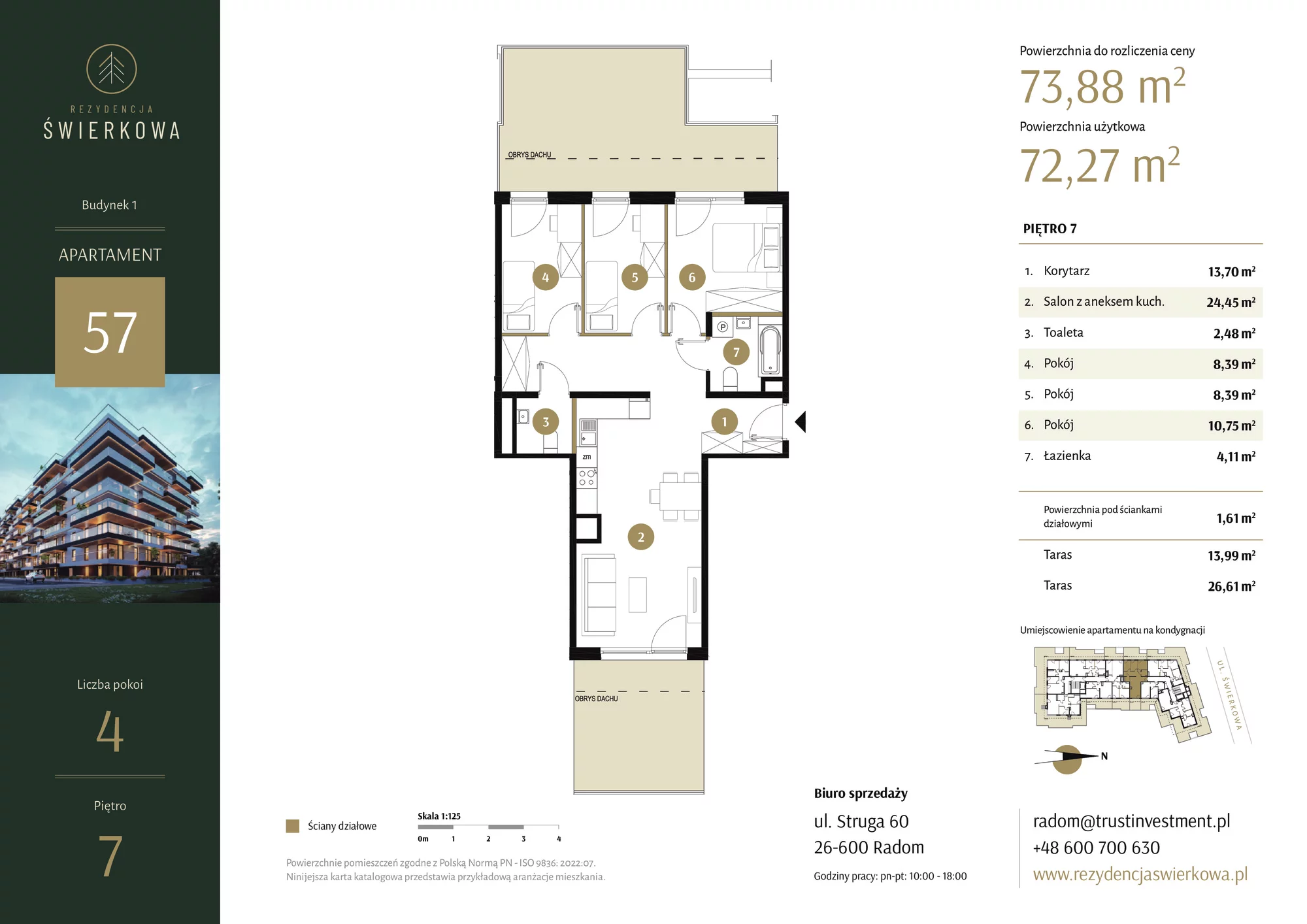 Mieszkanie 73,88 m², piętro 7, oferta nr 57, Rezydencja Świerkowa, Radom, Idalin, ul. Świerkowa 47