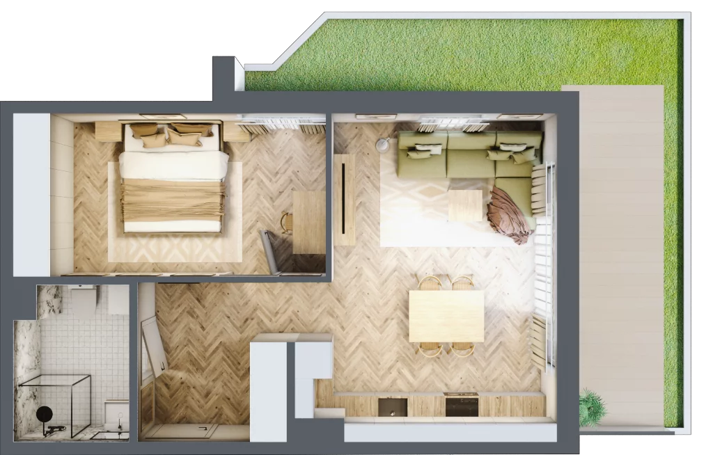 2 pokoje, mieszkanie 47,32 m², parter, oferta nr 64, Rezydencja Świerkowa, Radom, Idalin, ul. Świerkowa 47