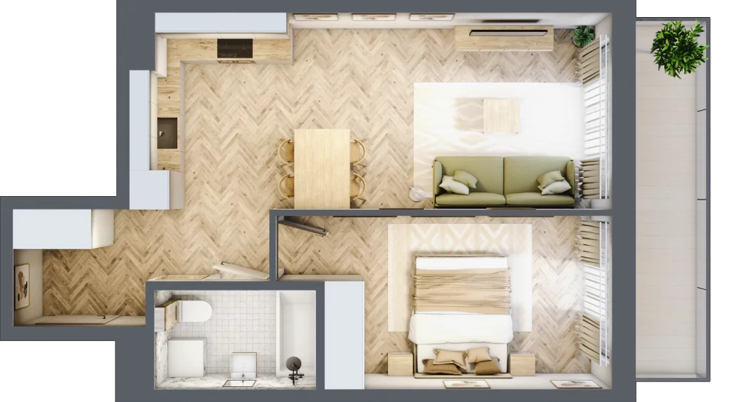 2 pokoje, mieszkanie 44,49 m², piętro 3, oferta nr 91, Rezydencja Świerkowa, Radom, Idalin, ul. Świerkowa 47
