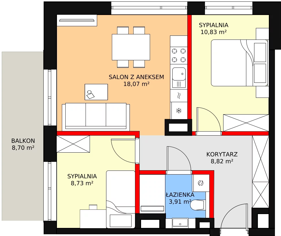 Nowe mieszkanie, 52,75 m², 3 pokoje, 3 piętro, oferta nr M26