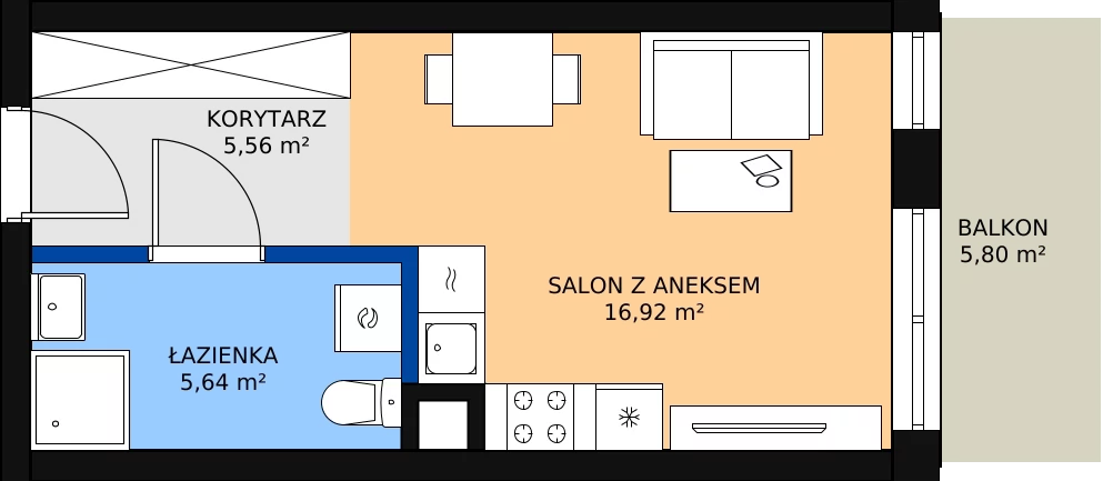 Zalety mieszkania 28.8 m², M005