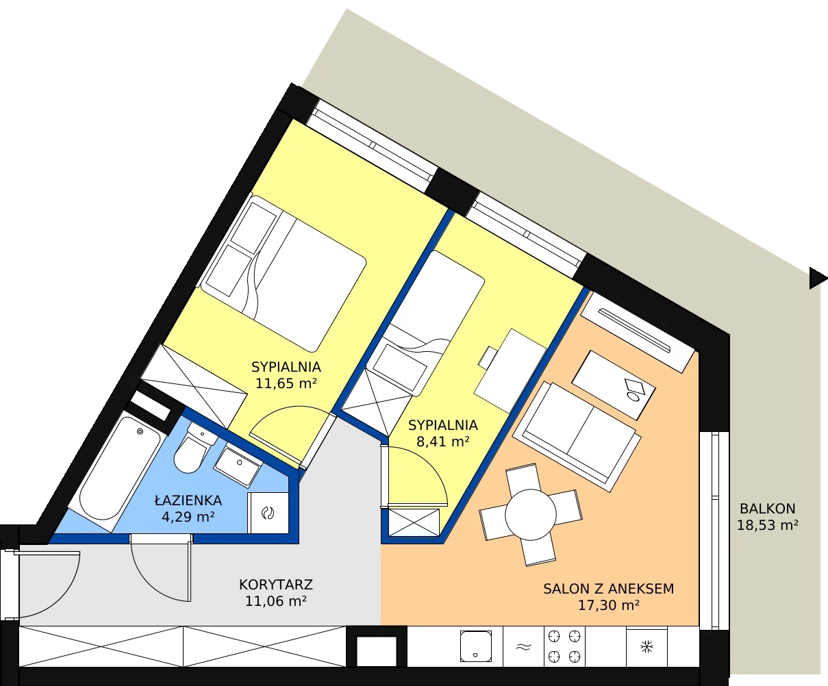 Zalety mieszkania 54.96 m², M026A