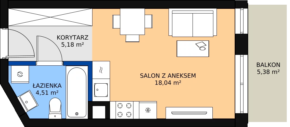 Zalety mieszkania 28.34 m², M054