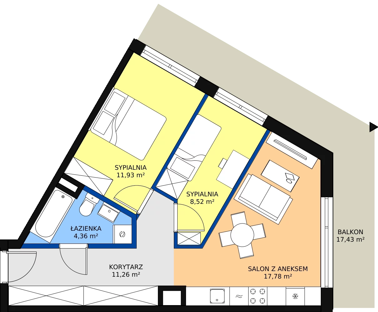 Zalety mieszkania 56.12 m², M107A
