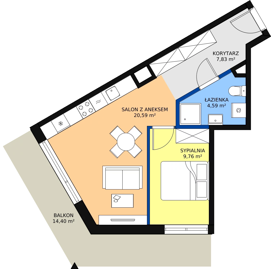 Zalety mieszkania 44.07 m², M125