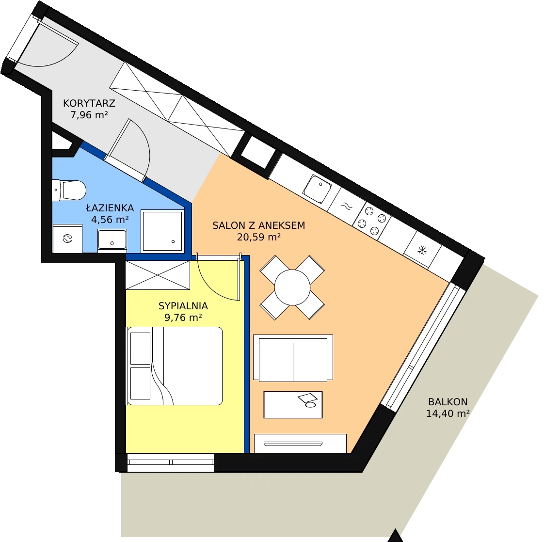Zalety mieszkania 44.14 m², M133