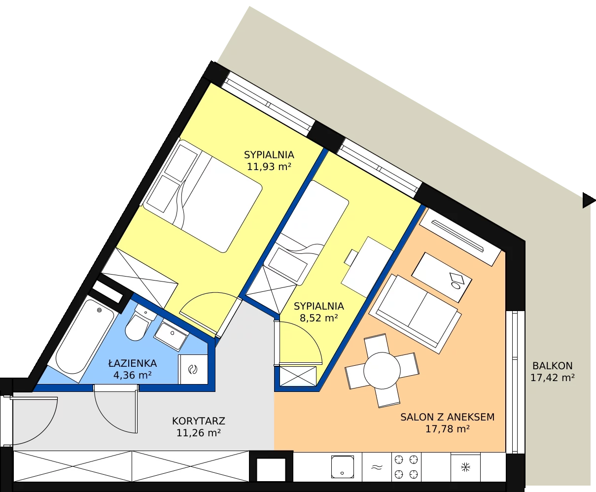 Zalety mieszkania 56.12 m², M134A