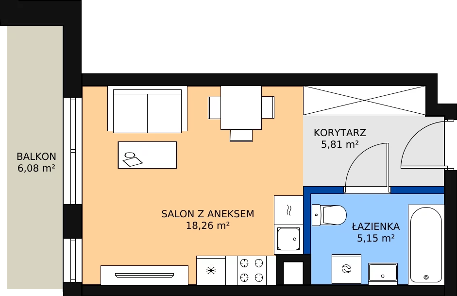 Zalety mieszkania 29.88 m², M184