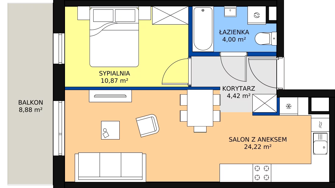 Zalety mieszkania 44.45 m², Budynek 1 Mieszkanie 4