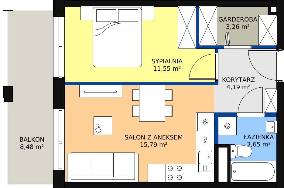 Zalety mieszkania 39.51 m², Budynek 1 Mieszkanie 5