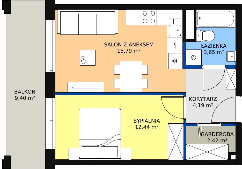 Zalety mieszkania 39.52 m², Budynek 1 Mieszkanie 6