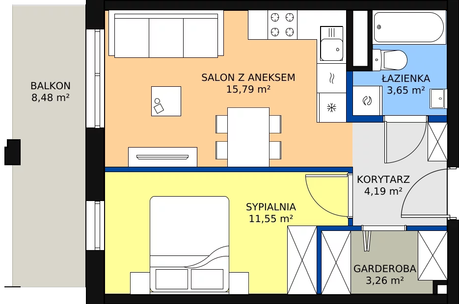 Zalety mieszkania 39.5 m², Budynek 1 Mieszkanie 7