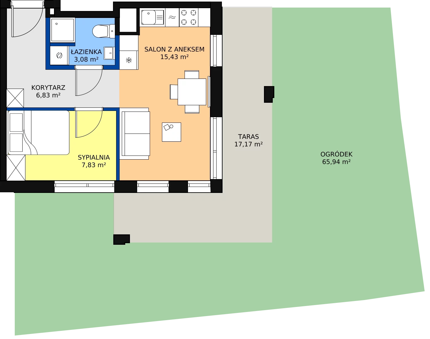 Zalety mieszkania 34.12 m², Budynek 1 Mieszkanie 12
