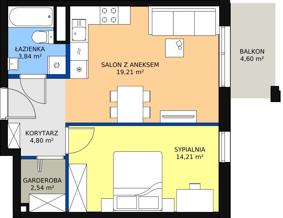 Zalety mieszkania 45.59 m², Budynek 1 Mieszkanie 17
