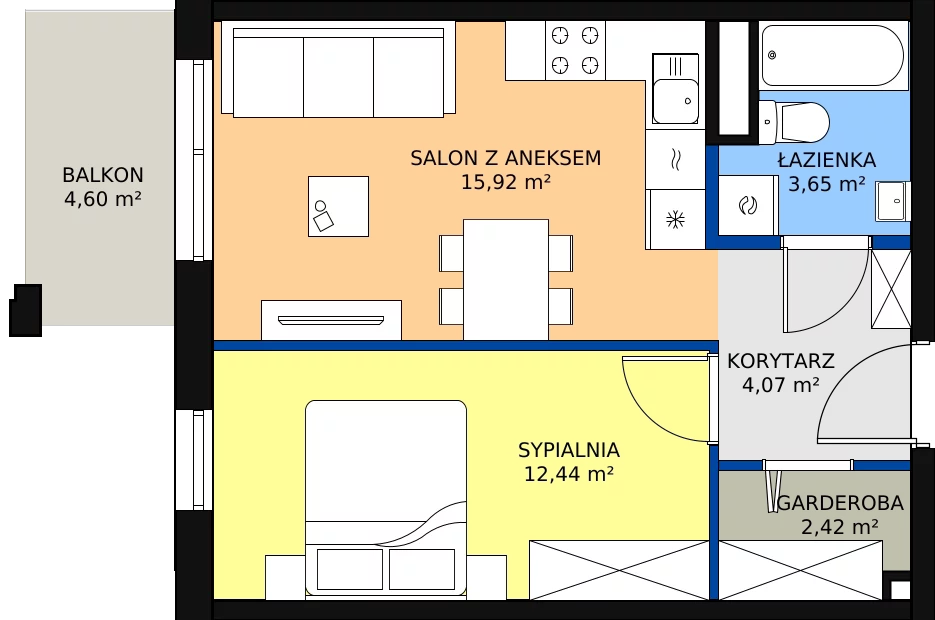 Zalety mieszkania 39.53 m², Budynek 1 Mieszkanie 22