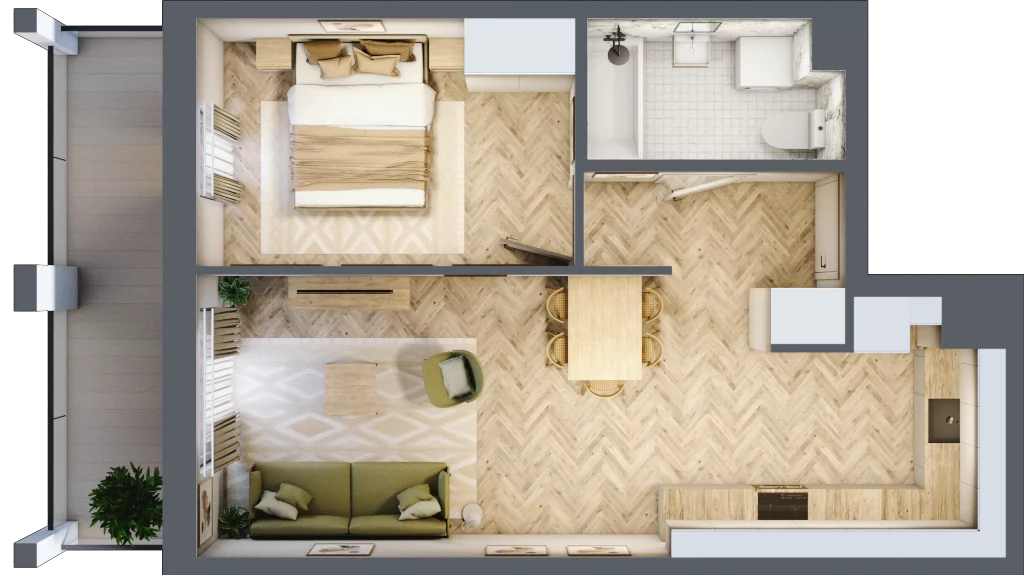 2 pokoje, mieszkanie 44,45 m², piętro 2, oferta nr Budynek 1 Mieszkanie 34, Krakowska Rogatka, Kielce, Centrum, ul. Miodowicza 1