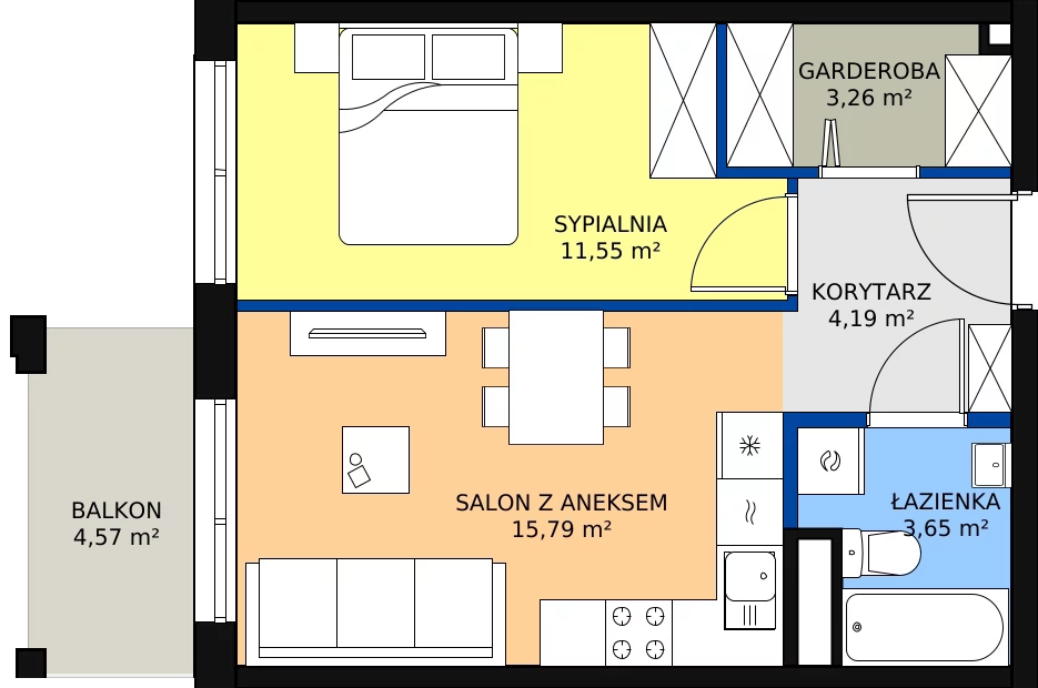 Zalety mieszkania 39.51 m², Budynek 1 Mieszkanie 35