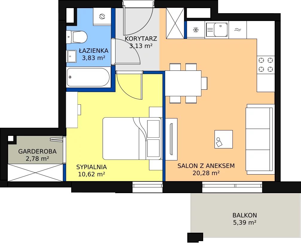 Zalety mieszkania 41.57 m², Budynek 1 Mieszkanie 45