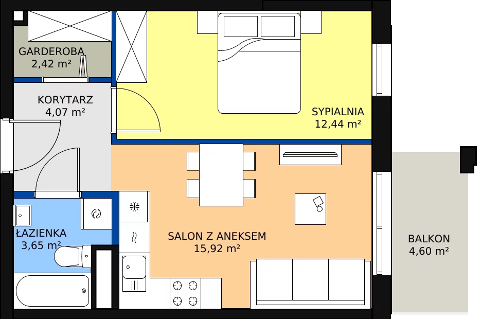 Zalety mieszkania 39.51 m², Budynek 1 Mieszkanie 46