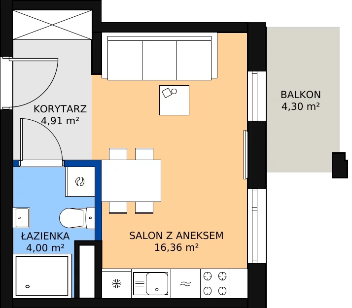 Zalety mieszkania 25.59 m², Budynek 1 Mieszkanie 55