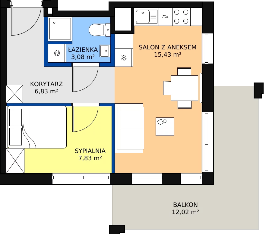 Zalety mieszkania 34.12 m², Budynek 1 Mieszkanie 57
