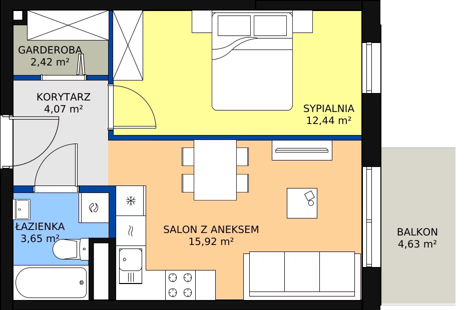 Zalety mieszkania 39.51 m², Budynek 1 Mieszkanie 76