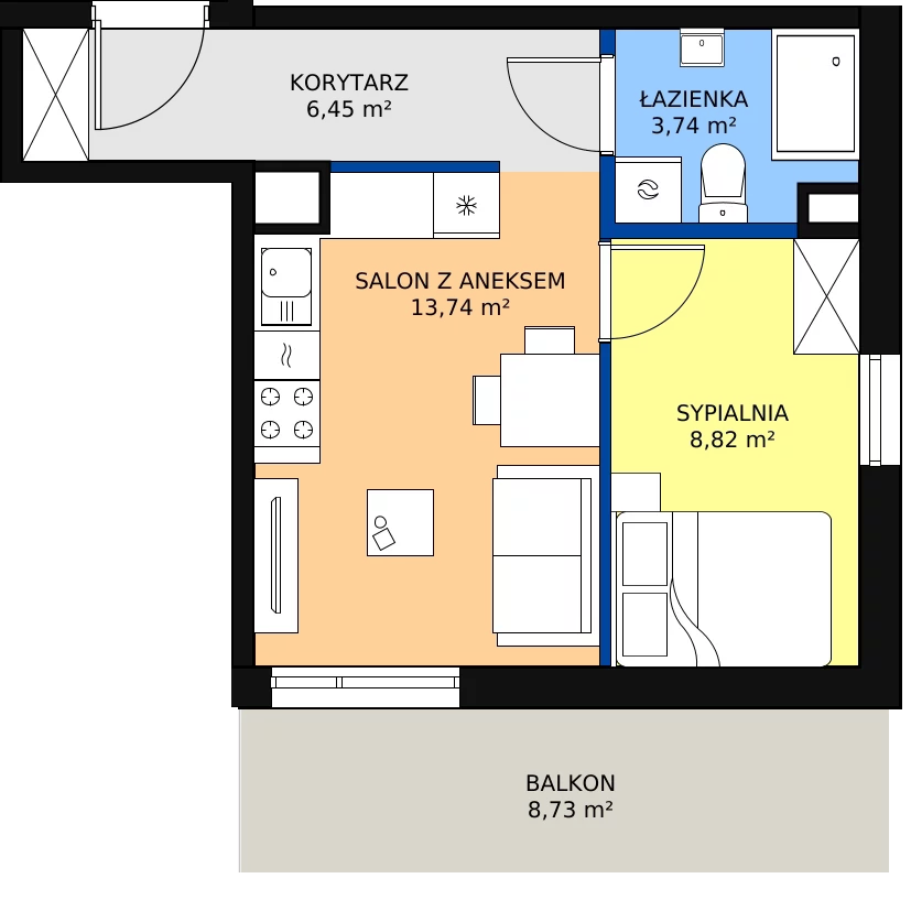 Zalety mieszkania 33.47 m², Budynek 1 Mieszkanie 87
