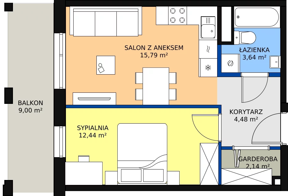 Zalety mieszkania 39.51 m², Budynek 1 Mieszkanie 118