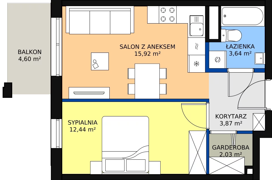 Zalety mieszkania 38.89 m², Budynek 1 Mieszkanie 127